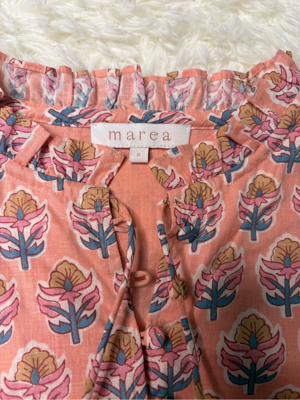 Marea by Liz Joy Sarah Flutter Dress in Coral Multi, EUC size small - Picture 5 of 7